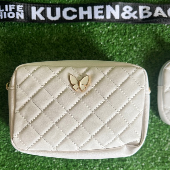 Chic Cream Quilted Crossbody Bag with Butterfly Accent - Picture 3 of 10
